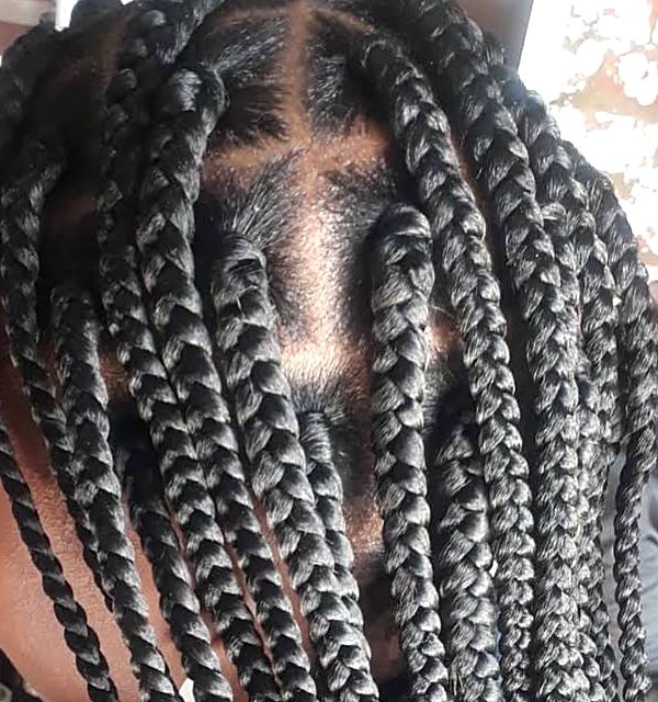 Box braid parts from the crown